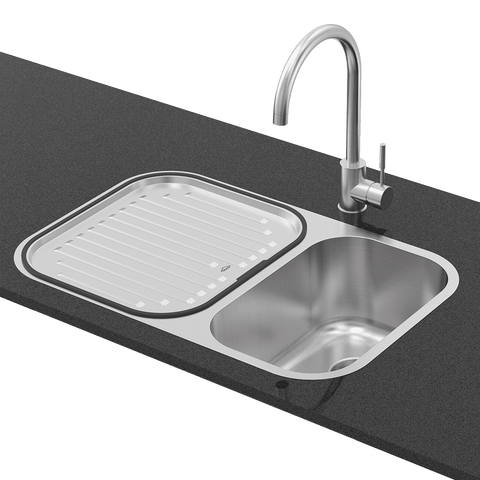 Abey Brisbane Sink 1 & 2/3 Bowl 681x446mm Topmount/Undermount (Inc. Mixer & Tray) Stainless Steel NQ180T10 (KTA029-BR Mixer)