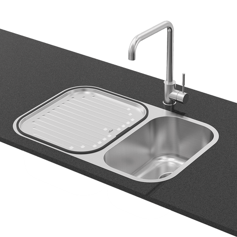 Abey Brisbane Sink 1 & 2/3 Bowl 681x446mm Topmount/Undermount (Inc. Mixer & Tray) Stainless Steel NQ180T11 (KTA011-BR Mixer)