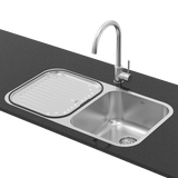 Abey Daintree Sink Double Bowl 782x446mm Topmount/Undermount (Inc. Mixer & Tray) Stainless Steel NQ200T10 (KTA029-BR Mixer)