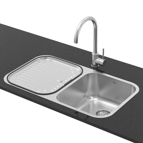 Abey Daintree Sink Double Bowl 782x446mm Topmount/Undermount (Inc. Mixer & Tray) Stainless Steel NQ200T10 (KTA029-BR Mixer)