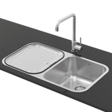 Abey Daintree Sink Double Bowl 782x446mm Topmount/Undermount (Inc. Mixer & Tray) Stainless Steel NQ200T11 (KTA011-BR Mixer)