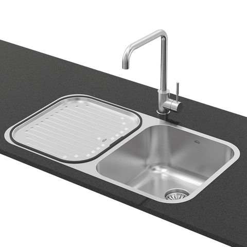 Abey Daintree Sink Double Bowl 782x446mm Topmount/Undermount (Inc. Mixer & Tray) Stainless Steel NQ200T11 (KTA011-BR Mixer)