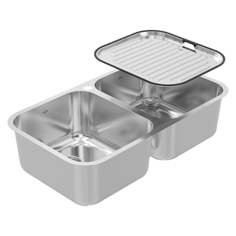 Abey Daintree Sink Double Bowl 782x446mm Topmount/Undermount (Inc. Tray) 1 Taphole Stainless Steel NQ200TH