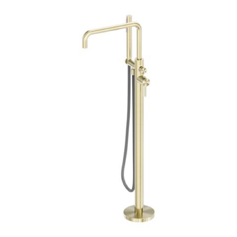 Nero Zen Freestanding Bath Mixer w/Outdoor Shower Hose Brushed Gold NR162203A01BG