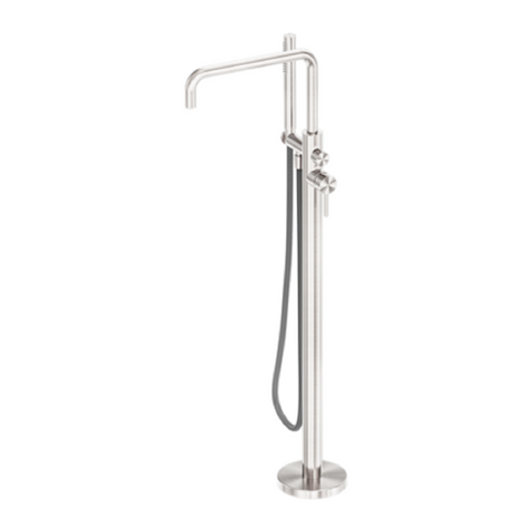 Nero Zen Freestanding Bath Mixer w/Outdoor Shower Hose Brushed Nickel NR162203A01BN