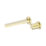 Nero Pure Progressive Wall Mixer Set Separate Back Plate 185mm Spout Brushed Gold NR172210BBG