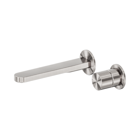 Nero Pure Progressive Wall Mixer Set Separate Back Plate 185mm Spout Brushed Nickel NR172210BBN