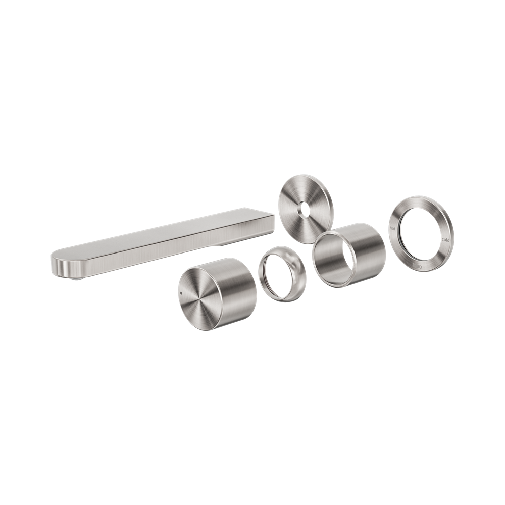 Nero Pure Progressive Wall Mixer Set Separate Back Plate 185mm Spout (Trim Kit Only) Brushed Nickel NR172210BTBN
