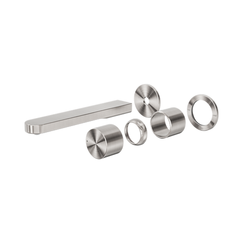 Nero Pure Progressive Wall Mixer Set Separate Back Plate 185mm Spout (Trim Kit Only) Brushed Nickel NR172210BTBN