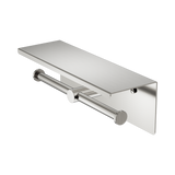 Nero Mecca Double Toilet Roll Holder w/ Shelf Brushed Nickel NR1986EBN