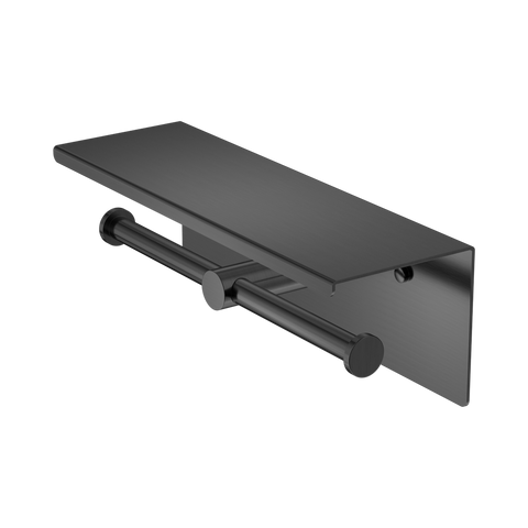 Nero Mecca Double Toilet Roll Holder w/ Shelf Gunmetal NR1986EGM