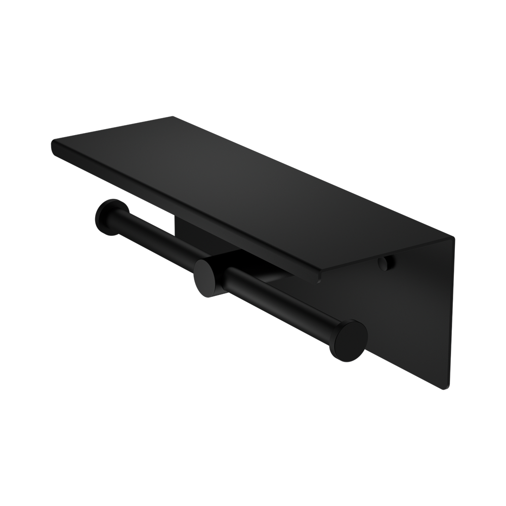 Nero Mecca Double Toilet Roll Holder w/ Shelf Matte Black NR1986EMB