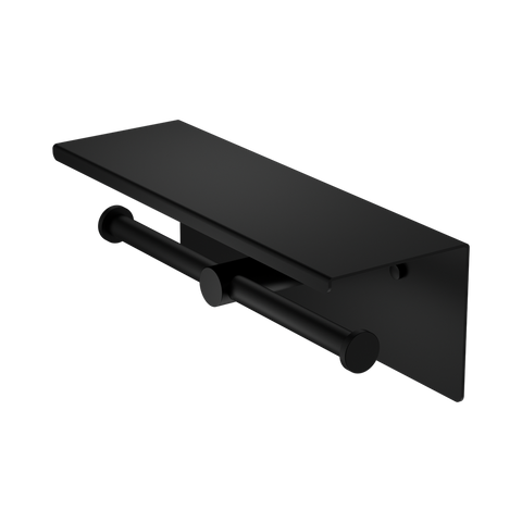 Nero Mecca Double Toilet Roll Holder w/ Shelf Matte Black NR1986EMB