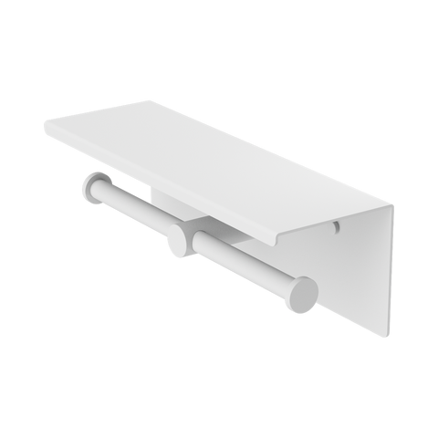Nero Mecca Double Toilet Roll Holder w/ Shelf Matte White NR1986EMW