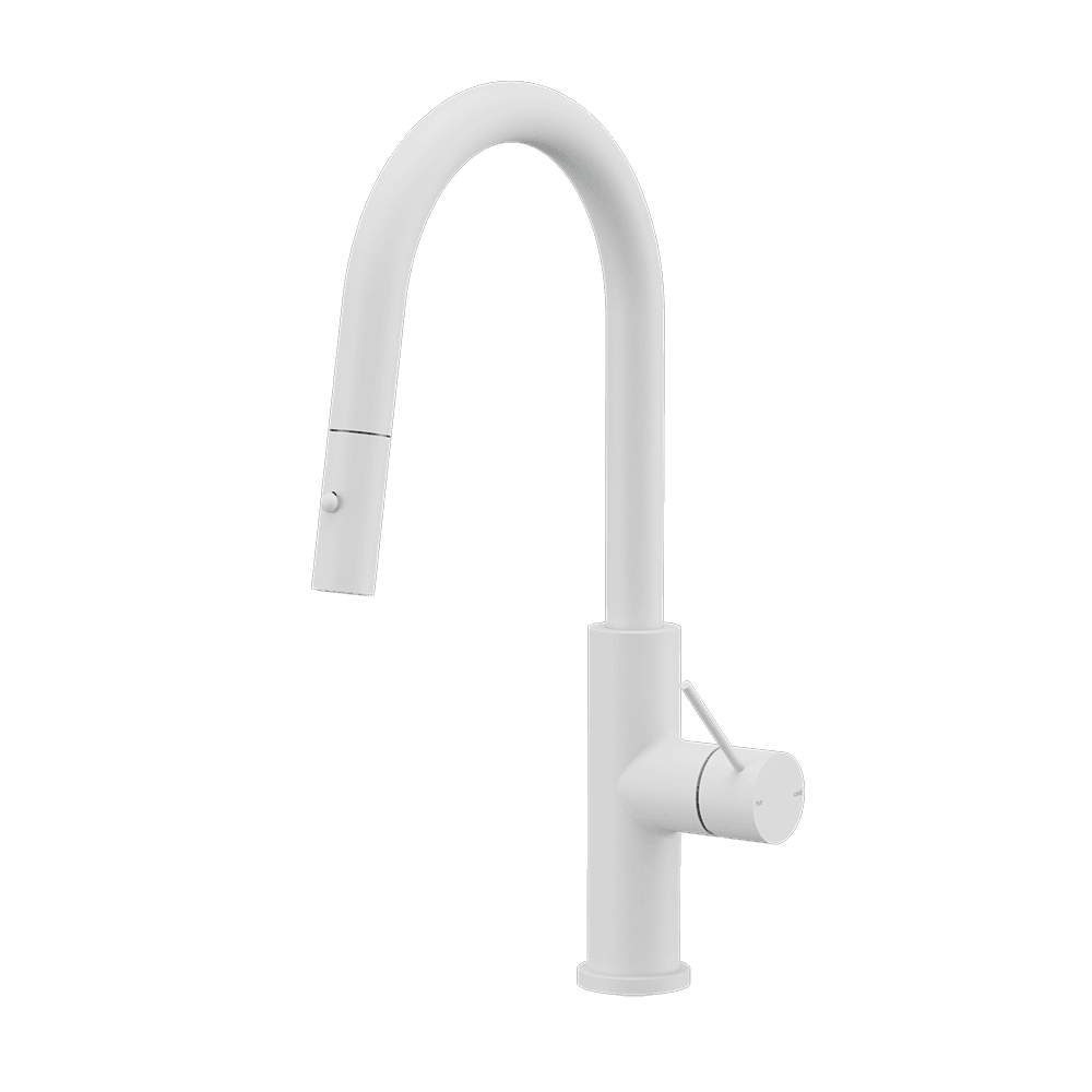 Nero Mecca Sensor Pull Out Sink Mixer Vegie Spray Function Matte White NR221908AMW