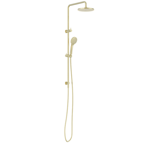 Nero Round Twin Shower Set Air 230mm Overhead Air 1 Handset DCV Brushed Gold NR250805D01BG