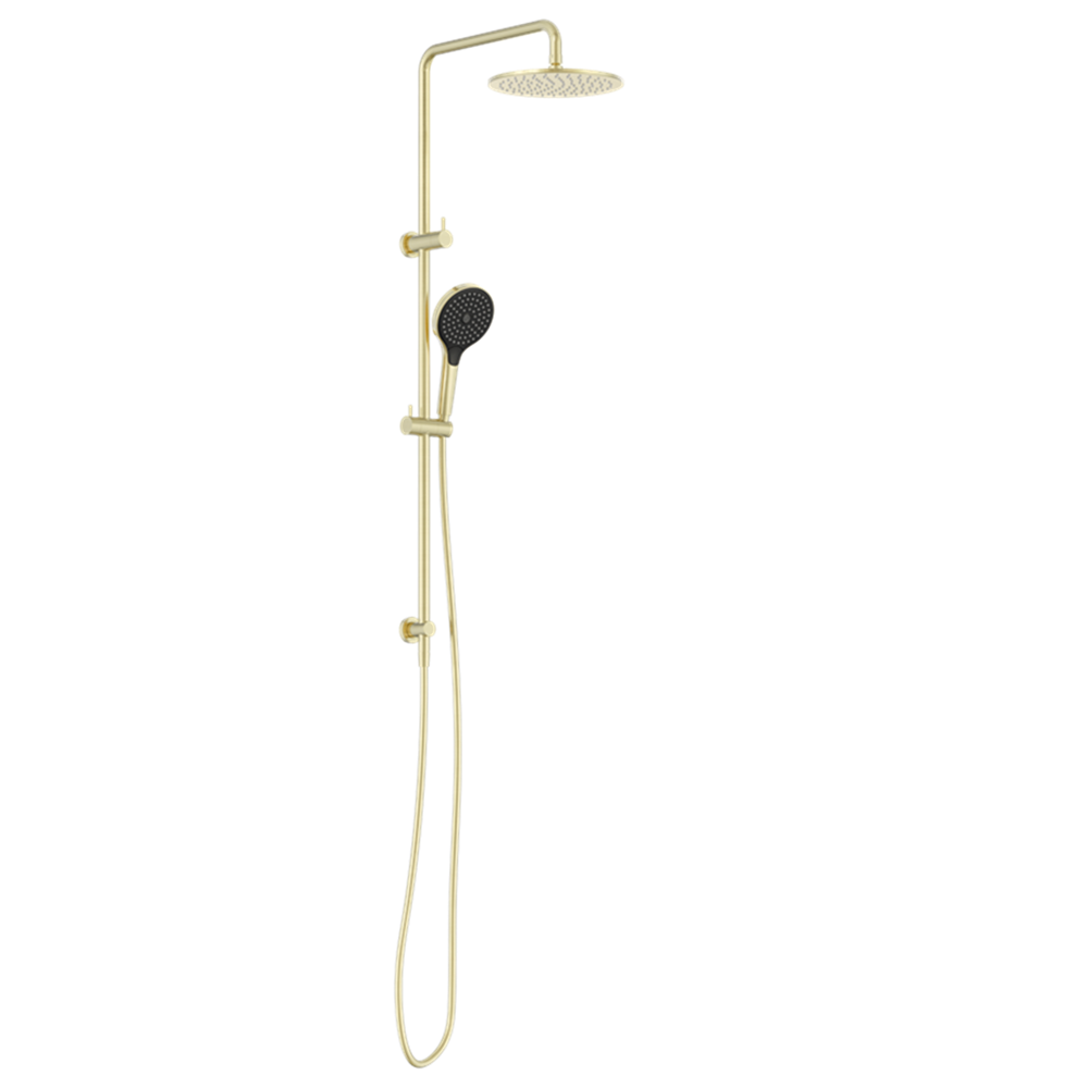 Nero Round Twin Shower Set 250mm Overhead Air 2 Handset DCV Brushed Gold NR250805D02BG