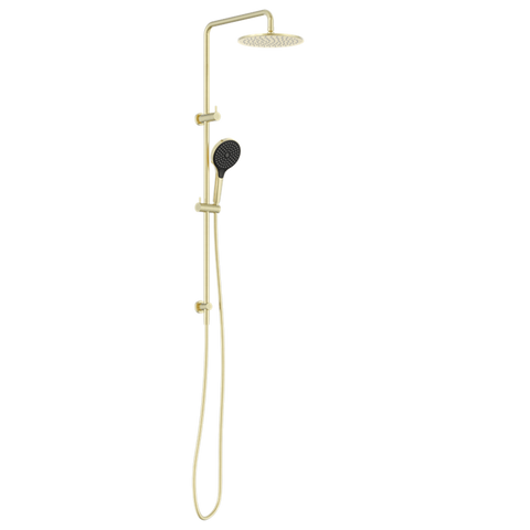 Nero Round Twin Shower Set 250mm Overhead Air 2 Handset DCV Brushed Gold NR250805D02BG