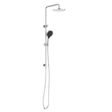 Nero Round Twin Shower Set 250mm Overhead Air 2 Handset DCV Brushed Nickel NR250805D02BN