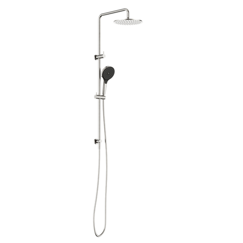 Nero Round Twin Shower Set 250mm Overhead Air 2 Handset DCV Brushed Nickel NR250805D02BN