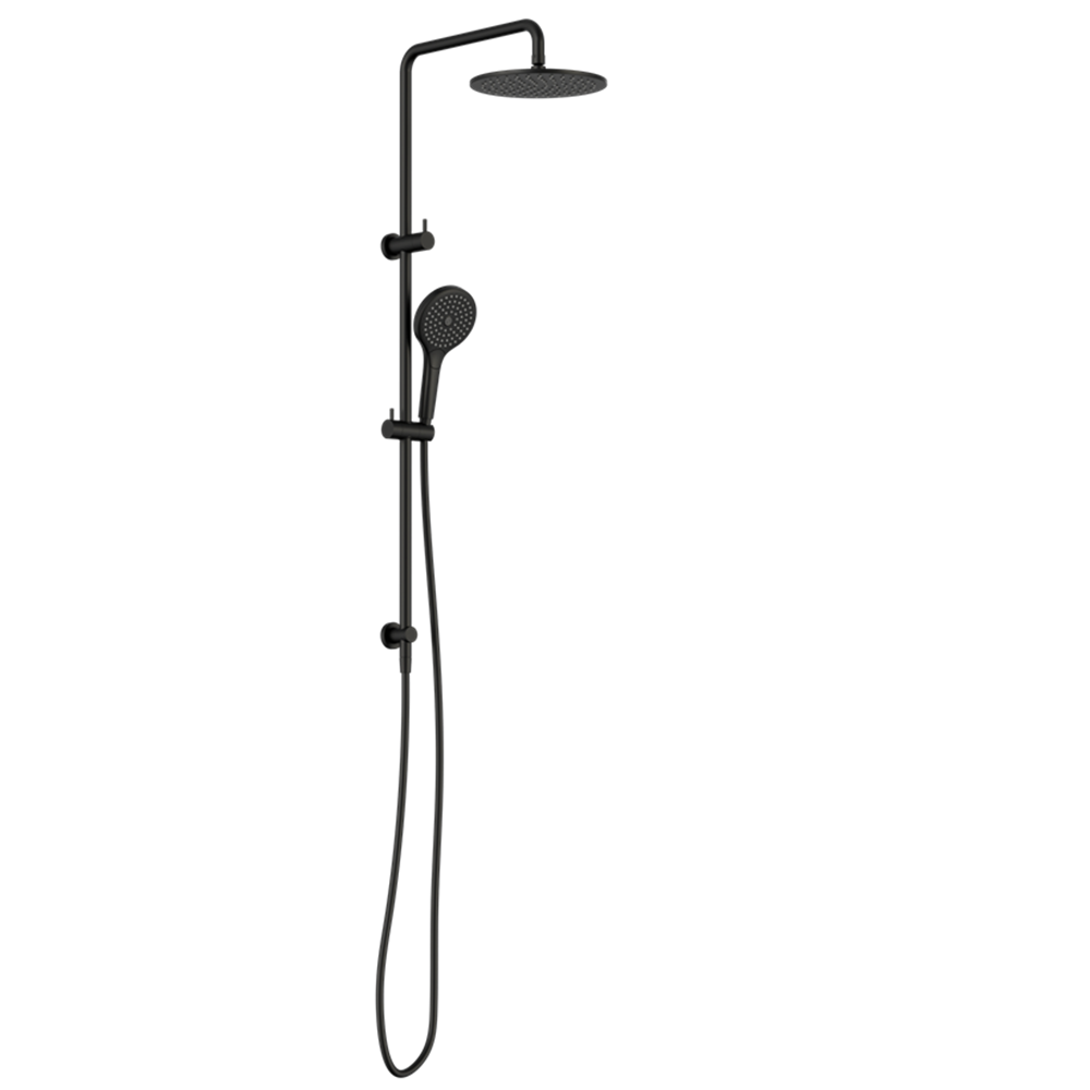 Nero Round Twin Shower Set 250mm Overhead Air 2 Handset DCV Matte Black NR250805D02MB