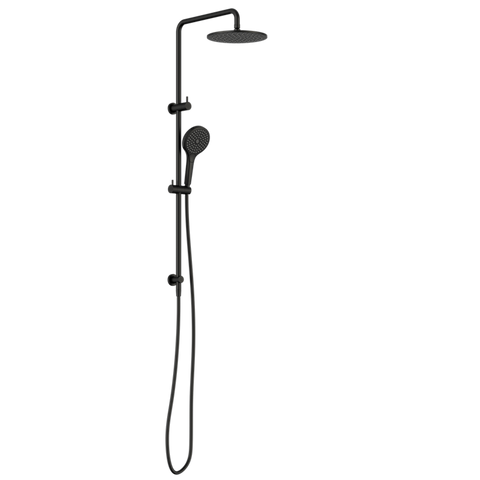 Nero Round Twin Shower Set 250mm Overhead Air 2 Handset DCV Matte Black NR250805D02MB