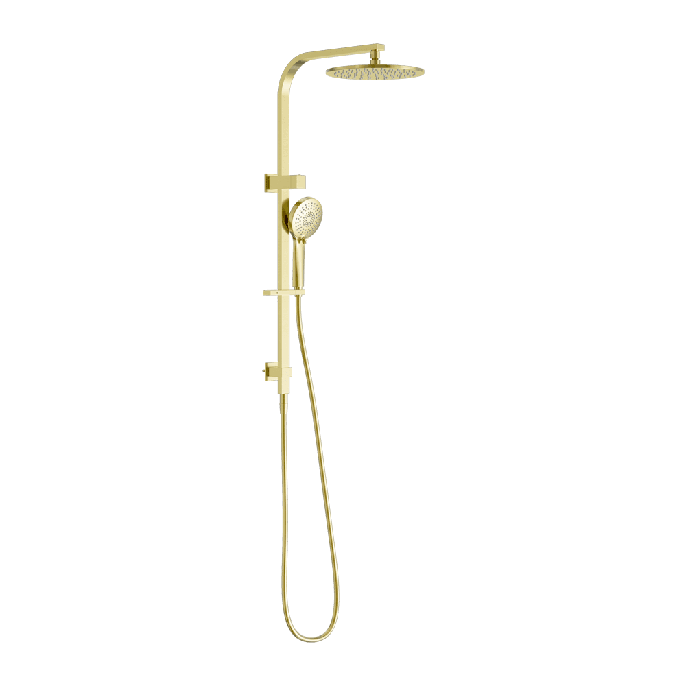 Nero Bianca Twin Shower 250mm Metal Overhead 3 Function Hand Set DCV Brushed Gold NR250805FBG