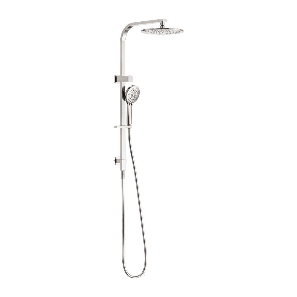 Nero Bianca Twin Shower 250mm Metal Overhead 3 Function Hand Set DCV Brushed Nickel NR250805FBN