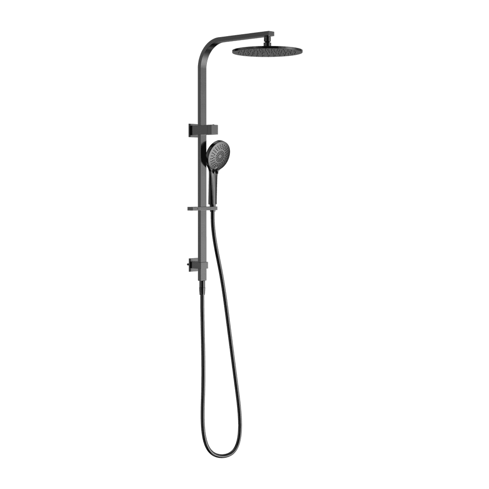 Nero Bianca Twin Shower 250mm Metal Overhead 3 Function Hand Set DCV Gunmetal NR250805FGM