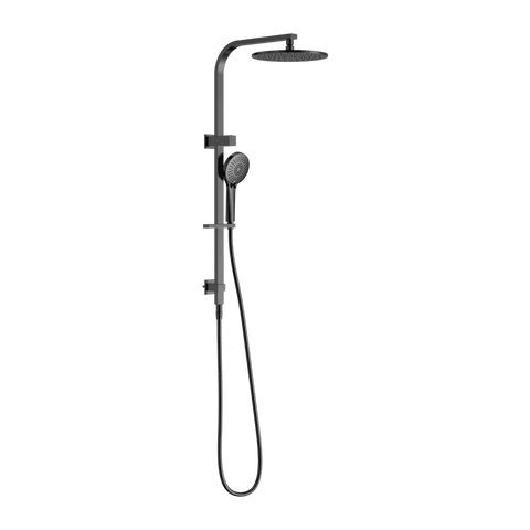 Nero Bianca Twin Shower 250mm Metal Overhead 3 Function Hand Set DCV Gunmetal NR250805FGM