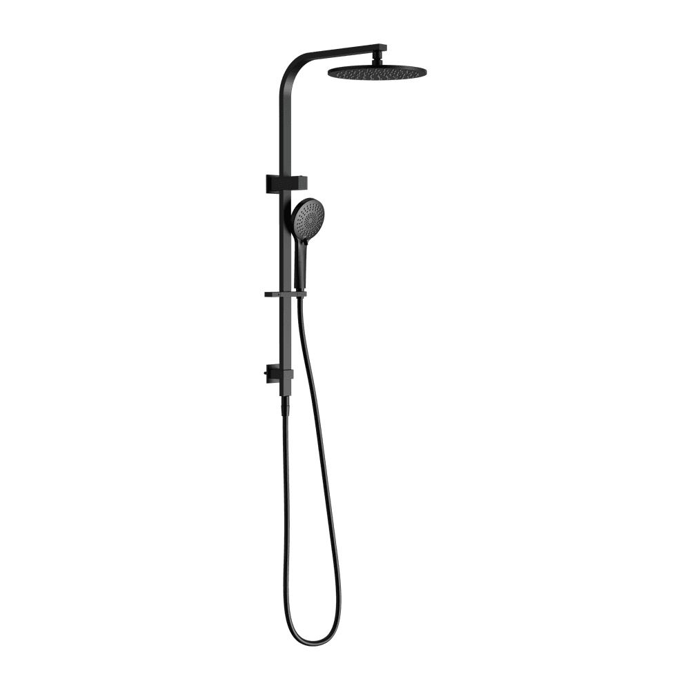 Nero Bianca Twin Shower 250mm Metal Overhead 3 Function Hand Set DCV Matte Black NR250805FMB