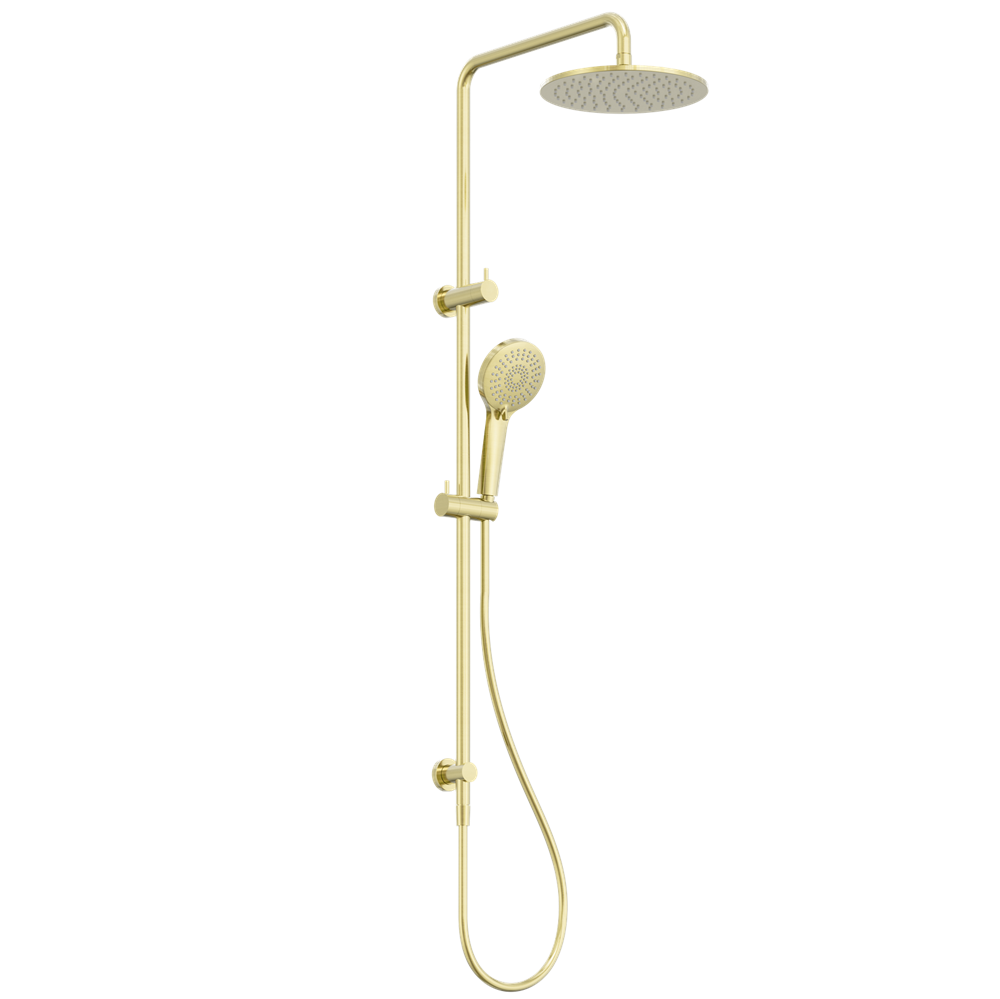 Nero Round Twin Shower Set 250mm Overhead 3 Function Handset Dual Check Valve Brushed Gold NR250805DBG