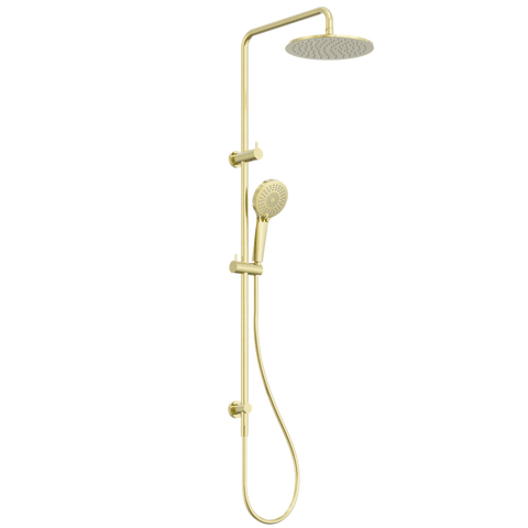 Nero Round Twin Shower Set 250mm Overhead 3 Function Handset Dual Check Valve Brushed Gold NR250805DBG