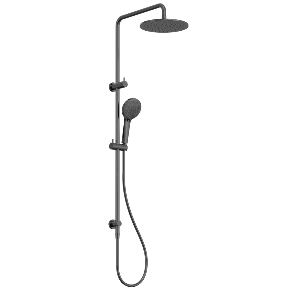 Nero Round Twin Shower Set 250mm Overhead 3 Function Handset Dual Check Valve Gunmetal NR250805DGM
