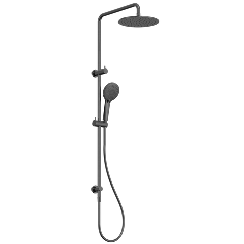 Nero Round Twin Shower Set 250mm Overhead 3 Function Handset Dual Check Valve Gunmetal NR250805DGM