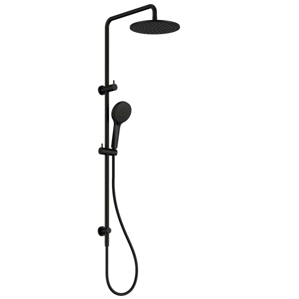 Nero Round Twin Shower Set 250mm Overhead 3 Function Handset Dual Check Valve Matte Black NR250805DMB