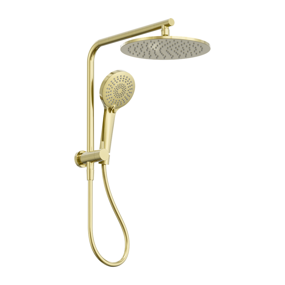 Nero Mecca 2 In 1 Twin Shower 250mm Overhead 3 Function Handset Brushed Gold NR250805EBG