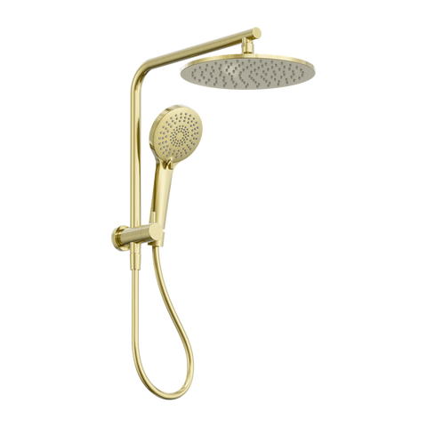 Nero Mecca 2 In 1 Twin Shower 250mm Overhead 3 Function Handset Brushed Gold NR250805EBG