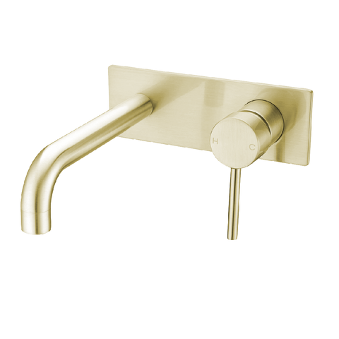 Nero Dolce Wall Basin/Bath Mixer W/Plate 215mm Spout Brushed Gold NR250810BBG