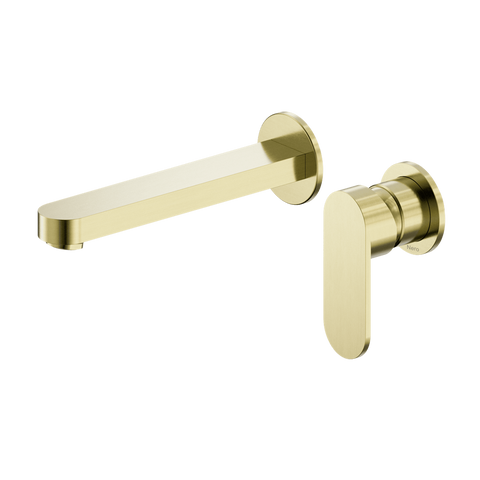 Nero Ecco Wall Basin/Bath Mixer Set 60mm Separate Plates 185mm Spout Brushed Gold NR301310CBG