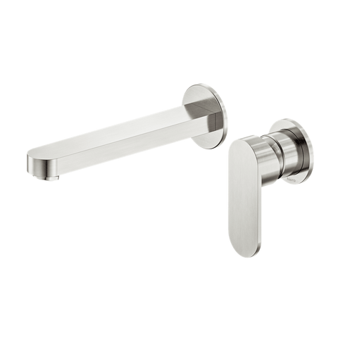 Nero Ecco Wall Basin/Bath Mixer Set 60mm Separate Plates 185mm Spout Brushed Nickel NR301310CBN