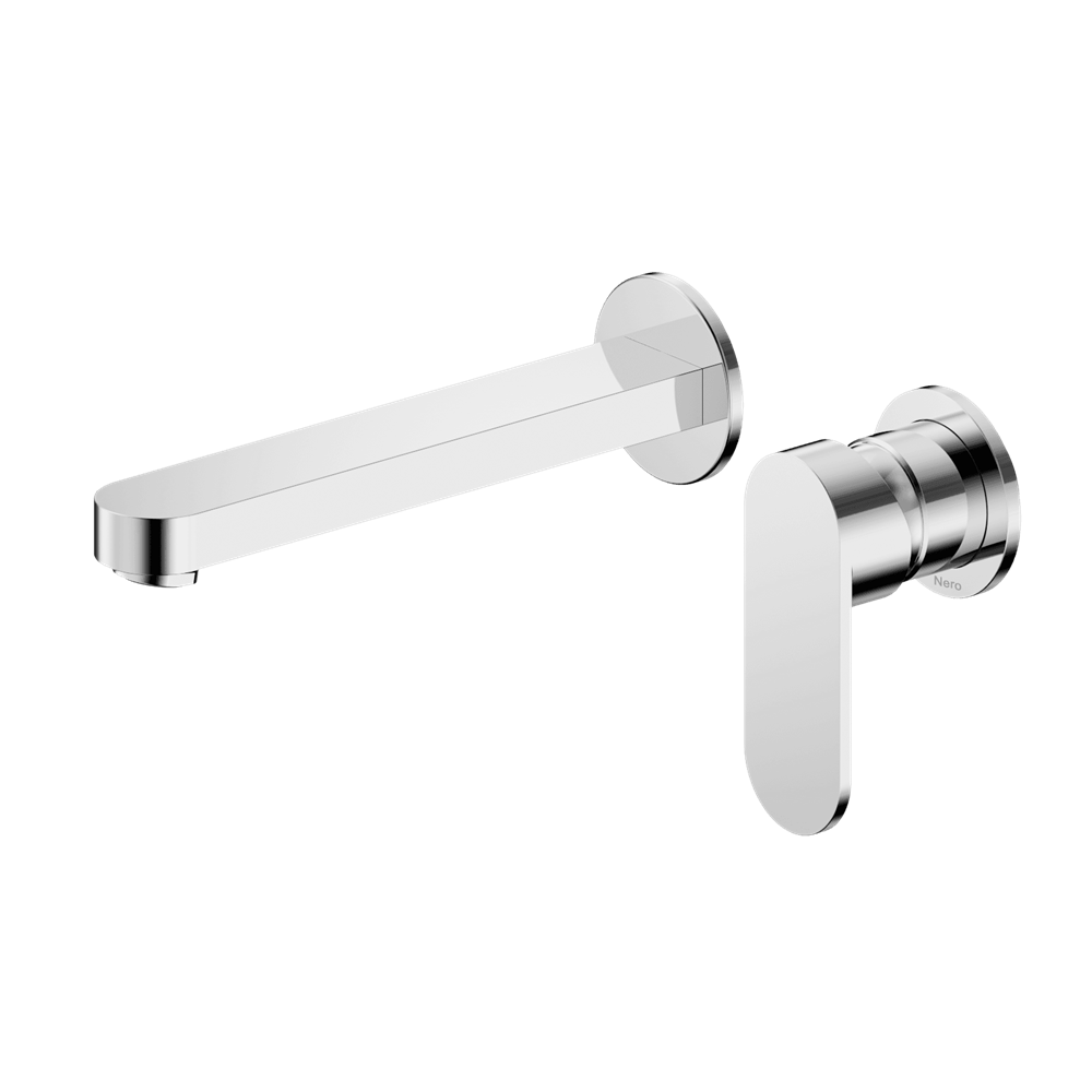 Nero Ecco Wall Basin/Bath Mixer Set 60mm Separate Plates 185mm Spout Chrome NR301310CCH