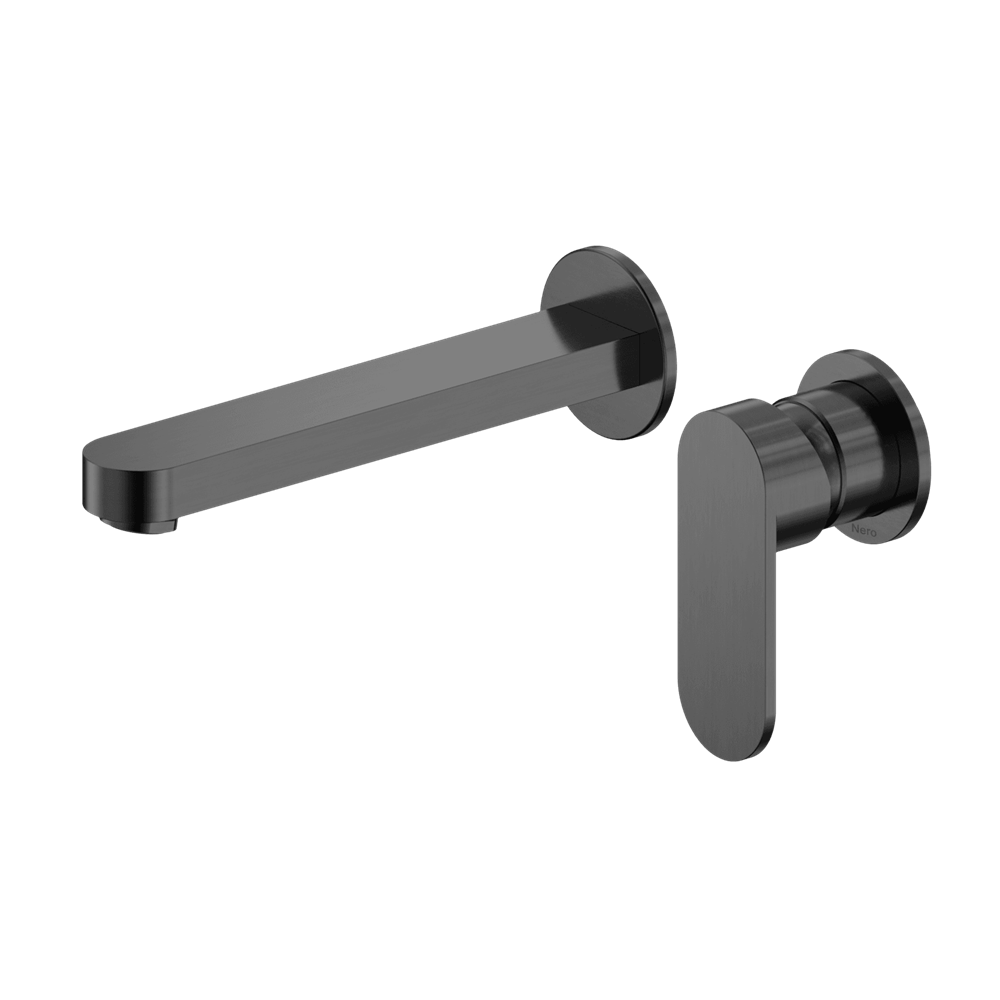Nero Ecco Wall Basin/Bath Mixer Set 60mm Separate Plates 185mm Spout Gunmetal NR301310CGM