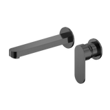 Nero Ecco Wall Basin/Bath Mixer Set 60mm Separate Plates 185mm Spout Gunmetal NR301310CGM