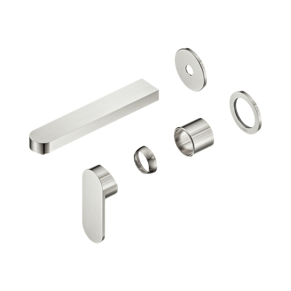 Nero Ecco Wall Basin/Bath Mixer Set 60mm Separate Plates 185mm Spout (Trim Kit Only) Brushed Nickel NR301310CTBN