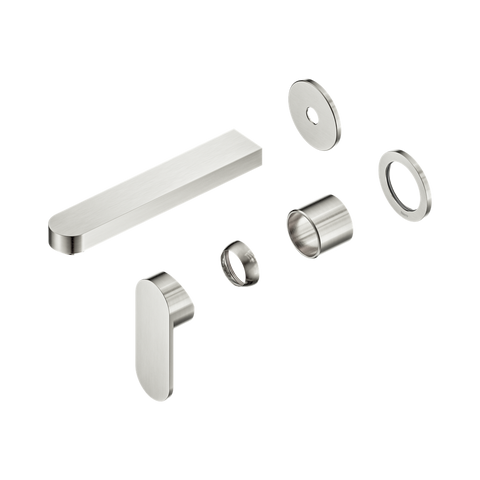 Nero Ecco Wall Basin/Bath Mixer Set 60mm Separate Plates 185mm Spout (Trim Kit Only) Brushed Nickel NR301310CTBN