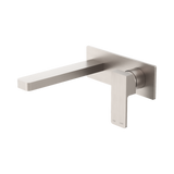 Nero Celia Wall Basin/Bath Mixer Uni Body Rectangle Plate Brushed Nickel NR301510ABN