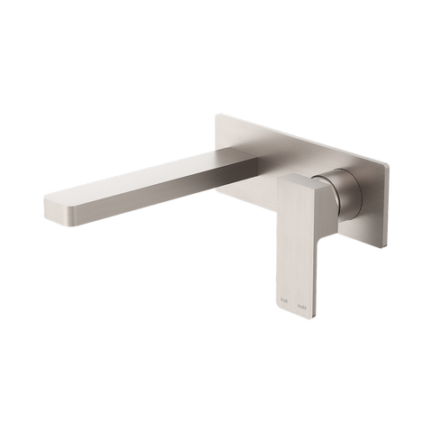 Nero Celia Wall Basin/Bath Mixer Uni Body Rectangle Plate Brushed Nickel NR301510ABN