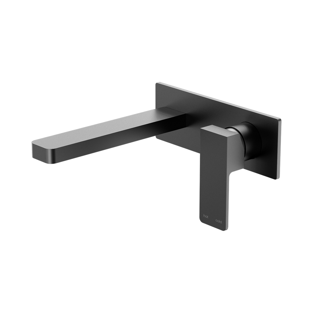 Nero Celia Wall Basin/Bath Mixer Uni Body Rectangle Plate Matte Black NR301510AMB