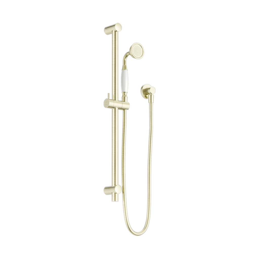 Nero York Shower Rail White Porcelain Hand Shower Aged Brass NR692105A01AB